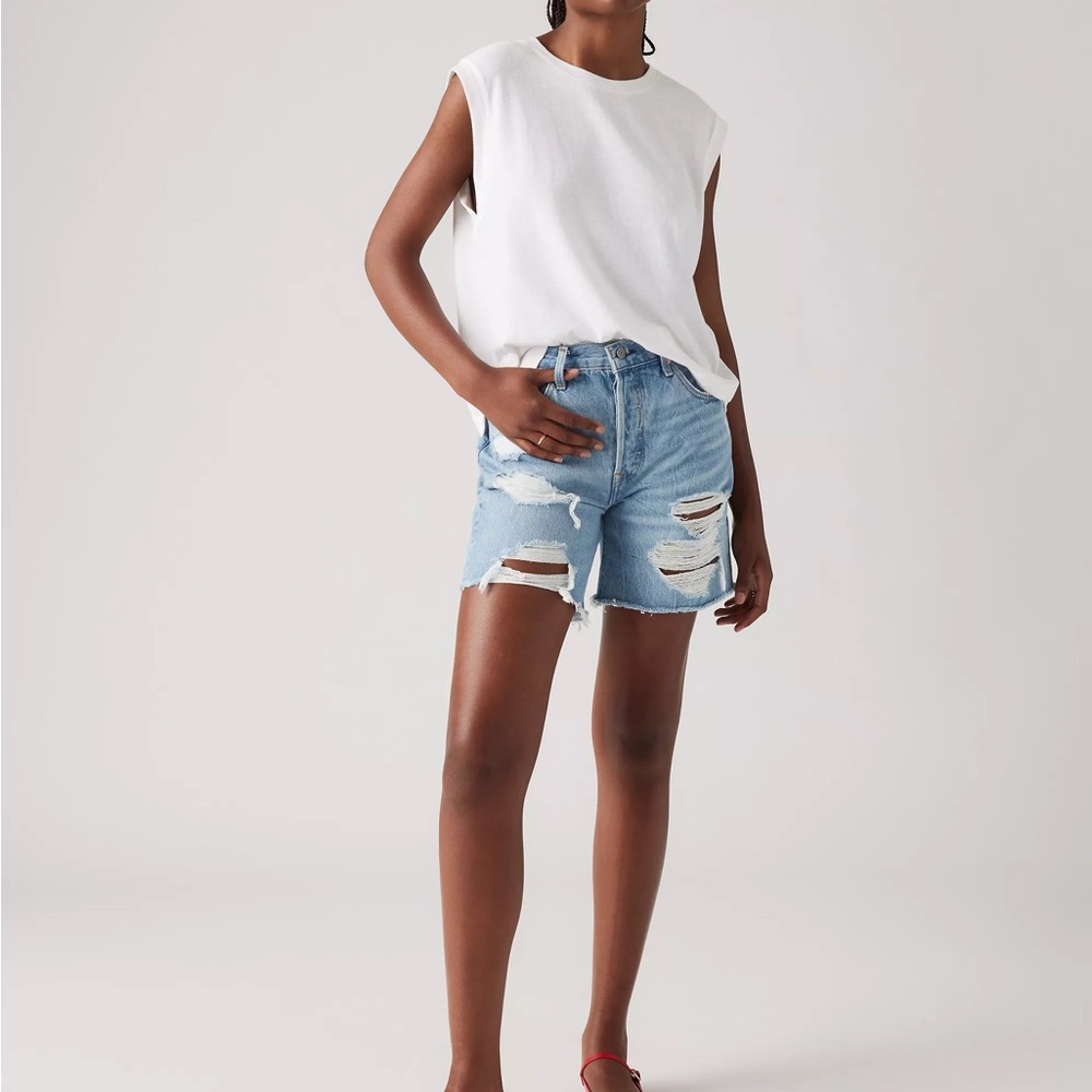 Levi's 501 Mid Thigh Light Blue Jean Shorts